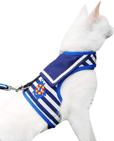 Kattenharnas met riem - Veilig kattenvest - Buiten wandelen - Ontsnappingsbestendig ontwerp - XXL - Matrozenpak Blauw