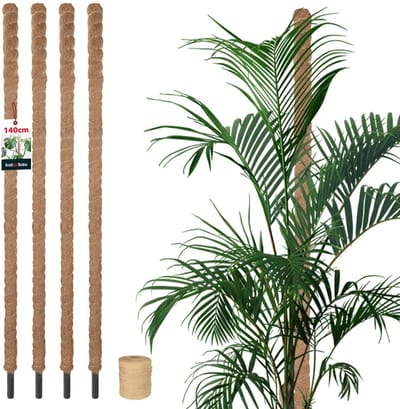 KOTARBAU® 4 st Kokosstok, Plantenstok, ⌀ 3,2 x 140 cm, Kokosstaaf, Klimhulp Monstera, Bruin, Kokosvezel, Klimhulp, Plantenstaaf, Kokosstok voor Monstera, Kokosstaaf voor Klimplanten