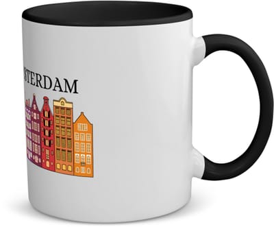 Akyol - amsterdam koffiemok - theemok - zwart - Amsterdam - amsterdammers - de echte amsterdam liefhebbers rijtjeshuizen - 350 ML inhoud