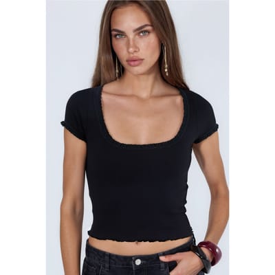 Slim Fit U-Hals Geribde Blouse