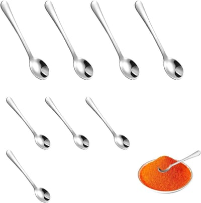 Set van 8 RVS Specerijlepels, Mini Lepels voor Specerijpotjes, Zout en Suiker, Hoogglans Gepolijst, 7.5 cm en 9 cm