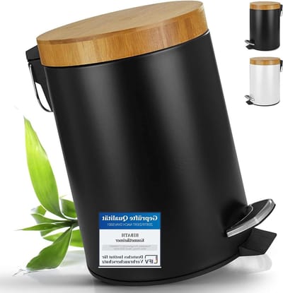 3 liter zwart roestvrij stalen bamboe Cosmetica emmer - badkamer afvalemmer met softclose - praktisch wc-pedaalemmer