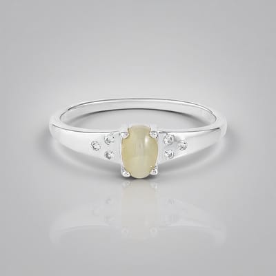 Cavill - Zilveren ring 925 Sterling met 1,008 ct Ovale Kattenoog Kwarts en 0,117 ct Cambodjaanse Zirkonia - Elegante Cabochon Accessoire