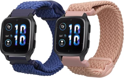 kwmobile Horlogebandjes geschikt voor Garmin Venu Sq 2 Music / Sq 2 / Vivoactive 6 / Vivoactive 5 - 2 x Nylon Smartwatch bandje in donkerblauw / oudroze.