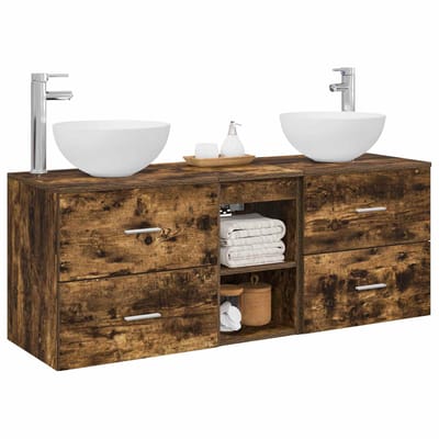 vidaXL - Badkamerkast - set - 3 - st - Gerookt - eiken - 129 - x - 35 - x - 80 - cm