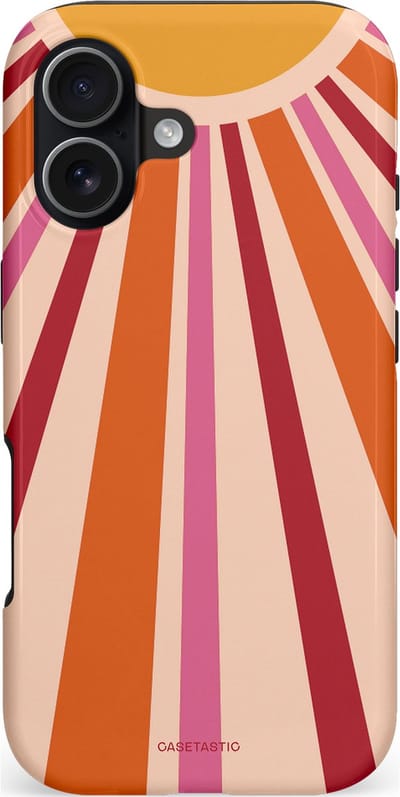 Casetastic hoesje geschikt voor Apple iPhone 17 - MagSafe - Dubbellaagse bescherming - Retro Zonnestraal - Fashion Case - Wit Perzik Bordeaux Zand