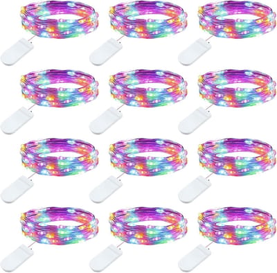 Set van 12 meerkleurige, op batterijen werkende lichtslingers - 2,13 meter lange, waterdichte miniatuur vuurvliegjeslamp met 20 LED's, geschikt voor kerstversiering, doe-het-zelf-knutselwerkjes, tafelversieringen op bruiloften en bloemstu