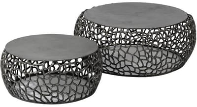 Salontafel Rond Zwart Modern - Set van 2 stuks (75 cm x 75 cm x 30 cm) - Tafeltje Rond Klein - Bijzettafel Rond Hout - Koffietafel - Decoratie Tafel - Decoratie Salontafel - Salon Tafel Industrieel - Ronde Poot