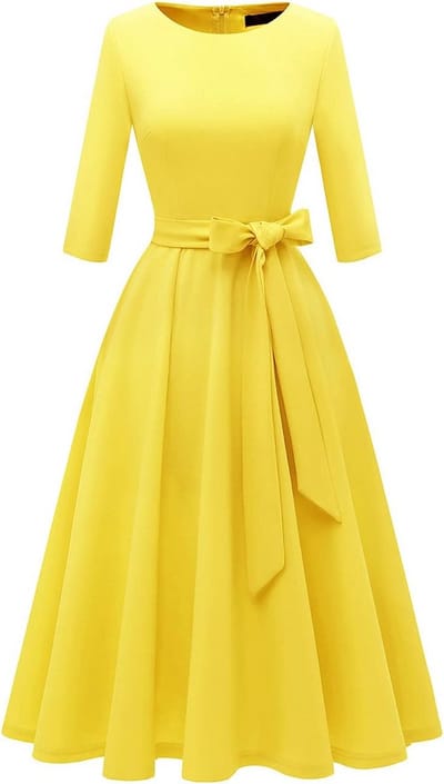Dames Cocktailjurk Midi Lengte Vintage Jaren '50 Stijl met 3/4 Mouwen Geel