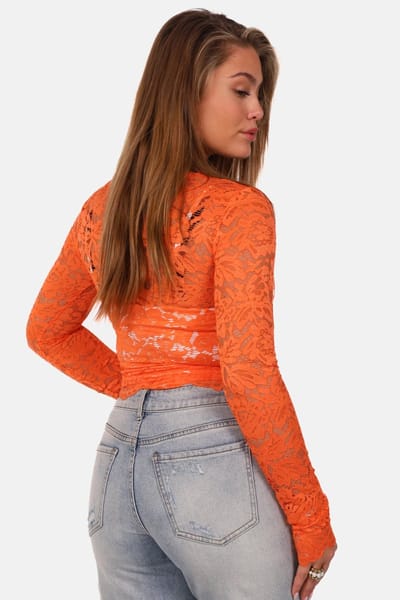 Getdrezzed Top - Maat: XS - Kanten top met bloemenstructuur oranje