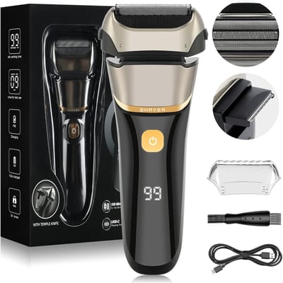 carmdering - Scheerapparaat - Elektrisch Scheerapparaat - Heren Scheerapparaat - 3 titanium foliekoppen, anti-allergisch - IPX6, nat en droog - 2-in-1 met trimmer - LED, Type-C, 600 mAh (90 min = 100 min) - Cadeau voor vaderdag