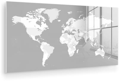 ® Glasschilderij 120x60 cm - Schilderij acrylglas - Wereldkaart - Contour - Blauw - Foto op glas - Muurdecoratie woonkamer - Wanddecoratie slaapkamer - Schilderijen