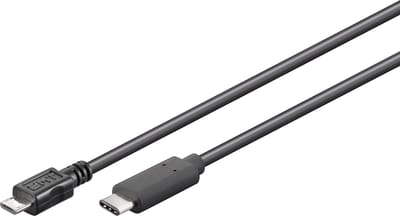 USB Micro B naar USB-C kabel - USB2.0 - tot 1A / zwart - 3 meter