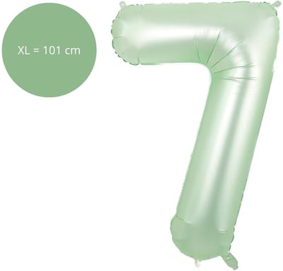 Fienosa Cijfer Ballonnen - Nummer 7 - Groen Pastel Kleur - 101 cm - XL Groot - Helium Ballon - Verjaardag Ballon - Verjaardag versiering - Leeftijd verjaardag - Verjaardagsballon - Verjaardag