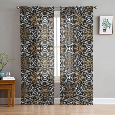 Modern Gedrukte Tule Gordijnen met Bloemenpatroon voor Slaapkamer Balkon Raamdecoratie Creatieve Mode Huis Transparant Gordijn 135W x 114H(cm) gray