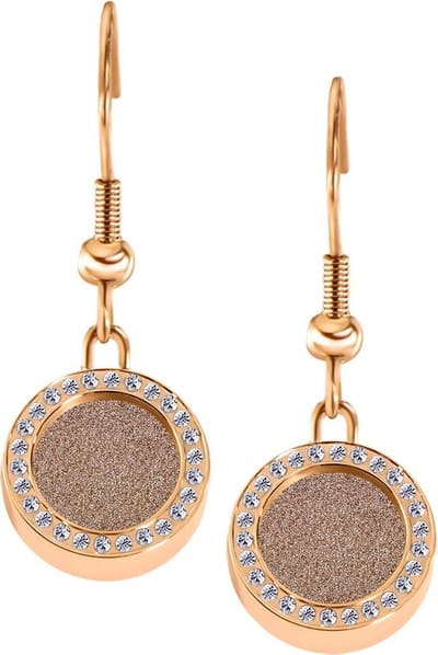 Quiges RVS Schroefsysteem Oorhangers Oorbellen Rosékleurig met Zirkonia en Verwisselbare Glitter Champagne Mini Munt Set - ECOS141