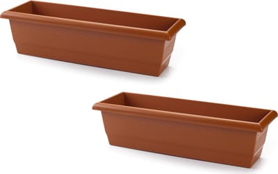 PlasticForte Plantenbak - 2x stuks - bruin - rechthoekig - 60 x 20 x 16 cm - bloembak