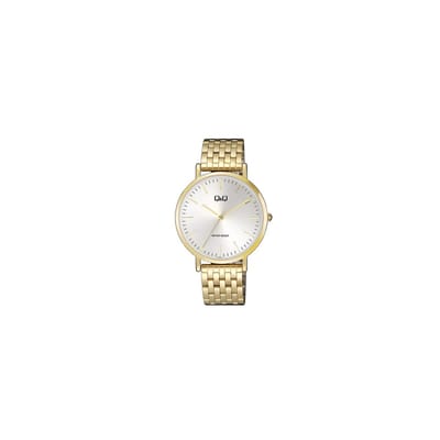 Q&Q QA20J011Y - Horloge - Analoog - Heren - Mannen - Stalen band - Rond - Streepjes - Staal - Goudkleurig - Zilverkleurig - 3ATM