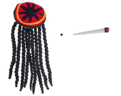 Baret met rastahaar en super joint - Bob Marley thema feest Jamaica festival hoofddeksel party