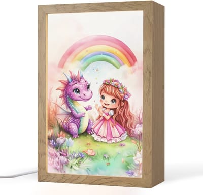 Nachtlampje 20x30 cm - Kinder lampje - Meisje - Draak - Regenboog - Tafellamp kinderkamer - Slaapkamer lamp - Bedlamp kinderen - Kinderlampje stopcontact - Wandlamp babykamer - Nachtlampjes