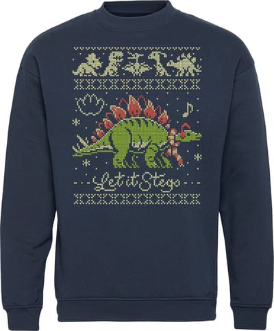 Kersttrui Stegosaurus KerstTrui | Foute Kersttrui Dames Heren | Kerstcadeau | Kerstpakket | Navy | maat XS