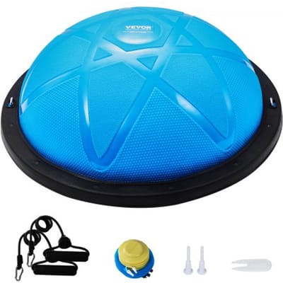 VEVOR Halve oefenbaltrainer, 23-inch balansbaltrainer, stabiliteitsbal met een capaciteit van 660 lbs, yogabal met weerstandsbanden en pomp, krachttrainingsbal voor thuisgym, full body workout, blauw