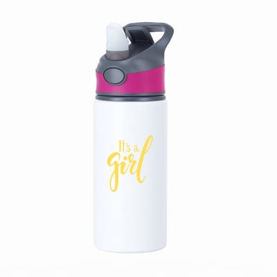 Hacebo® - It's a Girl waterfles met rietje roze - Baby - Kersverse ouders - Geboorte kraamcadeau meisje - babyshower - water fles - 650ML