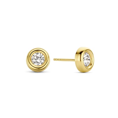 New Bling 9NBG-0402 Gouden Oorknopjes - Dames - Zirkonia - Glad Randje - 7 mm Doorsnee - 14 Karaat - Goud