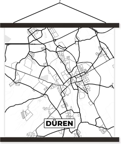 Posterhanger incl. Poster 60x60 cm - Schoolplaat - Düren - Stadskaart - Plattegrond - Kaart - Textielposter - Zwarte latten - Stadskaart