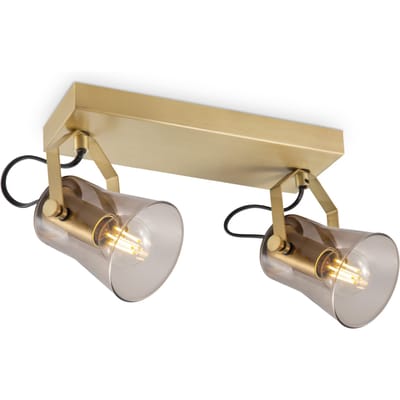 Industriële Plafondspots - messing - Met 2 E14 Fitting - Metaal en Glas Spotlights - 27 x 18 x 18.5cm - Voor woonkamer en slaapkamer - Lichtbron