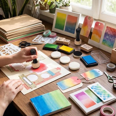 Mix- en Mengset voor Inktverf, Ronde Applicator met 2 Handvatten en 4 Sponsen voor Creatieve Effecten en Schildertechnieken