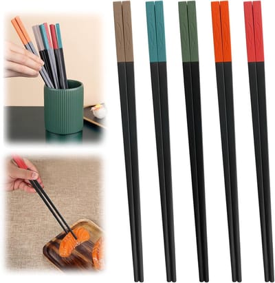 Set van 5 Herbruikbare Sushi-Eetstokjes van Fiberglas, 24 cm, Gepersonaliseerd met Vissen, Ideaal voor Gezinnen en Feestjes