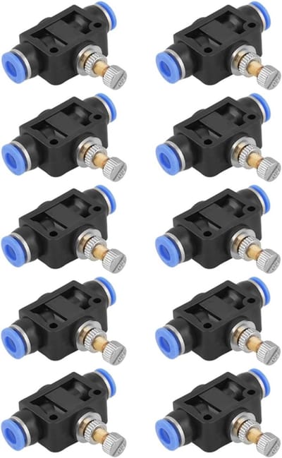 Pneumatische Luchtstroom Regelklep met Push-to-Connect, 6mm (1/4'') - Set van 10 Stuks voor Efficiënte Luchtbeheersing