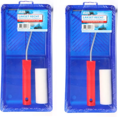 Veba Lakroller schilderset - 2x - extra fijn - verfbak en beugel - Verfset - Schuim rollers