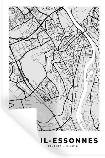 Muurstickers - Sticker Folie - Corbeil-Essonnes - Plattegrond - Frankrijk - Kaart - Stadskaart - 20x30 cm - Plakfolie - Muurstickers Kinderkamer - Zelfklevend Behang - Zelfklevend behangpapier - Stickerfolie