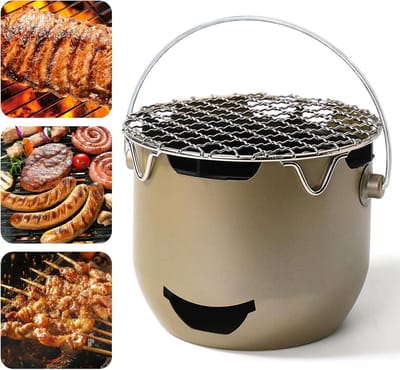 Draagbare mini houtskoolgrill van roestvrij staal - 15*12 cm - Draagbare houtskoolgrill voor buiten - Kleine grill voor buiten koken - Geschikt voor kamperen, barbecueën in de achtertuin, barbecueën in de camper en picknicks - Groen