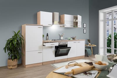 Goedkope keuken 270  cm - complete keuken met apparatuur Merle  - Eiken/Wit - soft close - elektrische kookplaat    - afzuigkap - oven    - spoelbak