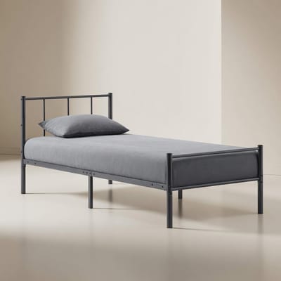 Herculio Modern Metalen Bedframe 90x200 cm met Lattenbodem – Donkergrijs Stalen Eenpersoonsbed met Hoofdbord – Krasbestendig en Stevig Bedframe voor Slaapkamer en Logeerkamer – Mobili Bella