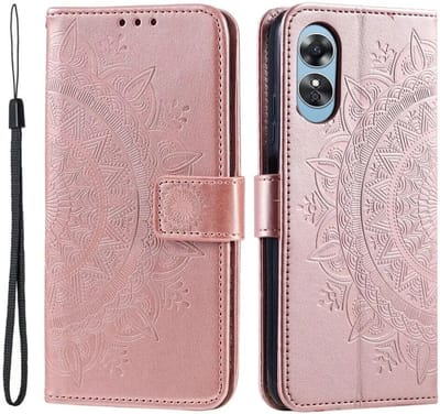Hoesje Geschikt voor Oppo A5 (2025) - Mandala Book Case met Pasjeshouder - Beschermhoes met Portemonnee Roze Goud