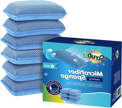 Microvezel Spons - Schuursponsjes Keuken - Vaat Reinigen - Krasvrij Schoonmaken - 6 Stuks - Blauw