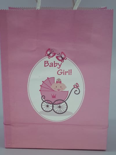 Baby - Giftbag - 12 stuks – 15*8*21 – Baby Girl – Kinderwagen -  Effen – Babyrosé – papieren tasjes met gedraaide Handvat – Cadeau zakjes – Shower - Geboorte.