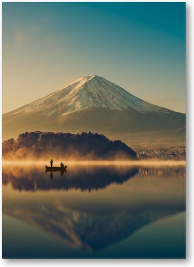 Mount Fuji bij Kawaguchimeer - Zonsopkomst - 50x70 Poster Staand - Minimalist - Landschap - Natuur