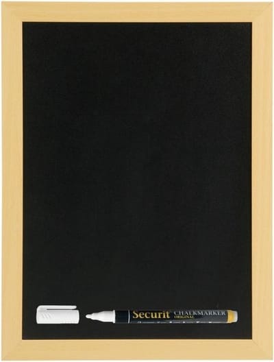Securit krijtbord met teak houten rand - 30 x 40 cm - inclusief witte krijtstift - schoolbord