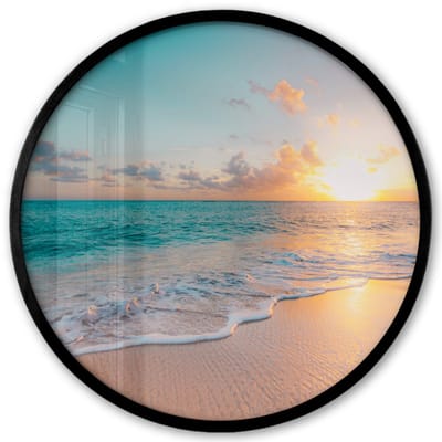 Poster in lijst Rond - Fotolijst 40x40 cm - Posters - Zonsondergang - Strand - Zee - Zomer - Blauw - Ronde posterlijst zwart - Decoratie - Wanddecoratie woonkamer - Muurdecoratie slaapkamer