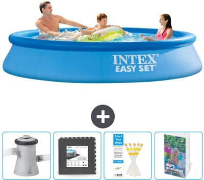 Intex Rond Opblaasbaar Easy Set Zwembad - 305 x 61 cm - Blauw - Inclusief Zwembadfilterpomp - Vloertegels - Testrips - Zwembadgids