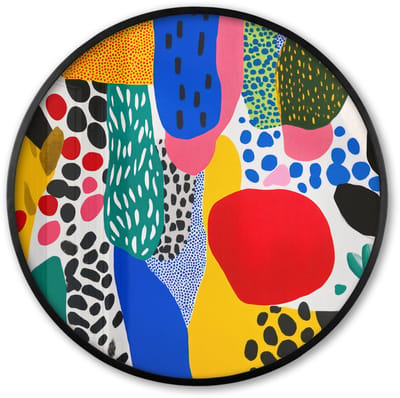 Poster in lijst Rond - Fotolijst 60x60 cm - Posters - Stippen - Vormen - Modern - Kleuren - Ronde posterlijst zwart - Decoratie - Wanddecoratie woonkamer - Muurdecoratie slaapkamer
