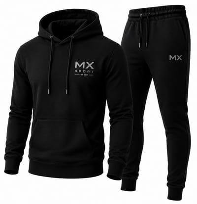 Trendy Heren Trainingspak Set - Zwarte MX Hoodie & Joggingbroek met Stoer Patroon, Comfortabele Streetwear - XL