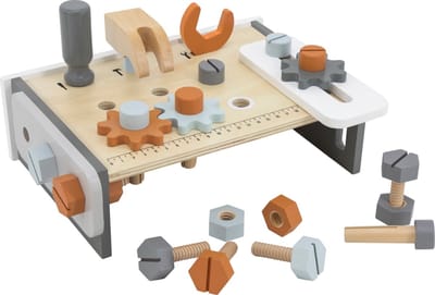Tryco Wooden Table Workbench - Houten Werkbank - Bouten Moeren Tandwielen en Gereedschap - Stimuleert Motoriek en Fantasie - Vanaf 3 Jaar