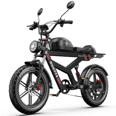 Elektrische Fiets DUOTTS - 1296 Wh / 27 Ah Accu - 140 km Bereik - 250W Motor - 20*4.0 Inch Banden - Shimano 7 Versnellingen - Hydraulische Schijfremmen - Aluminium Frame - Elektrische Stadsfiets - zwart