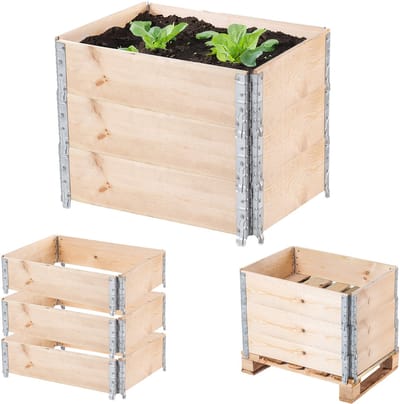 KADAX Palletframe van hout, stapelbaar houten frame, opzetframe voor tuin, verhoogd bloembed, plantenbak, tuinbed, groentebed, kruidenbed (set van 3, 80 x 60 x 22,5 cm)